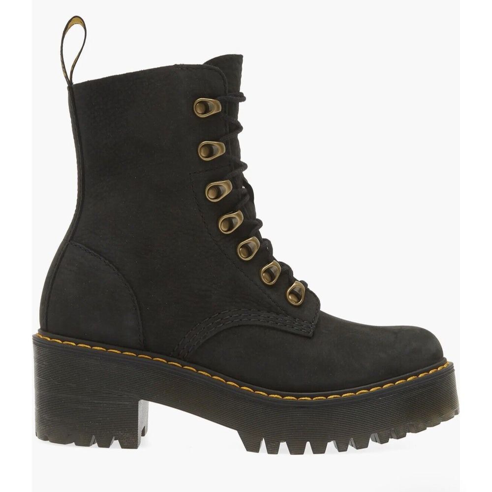 Dr. Martens Black Suede Combat Boots with Gold Hardware
